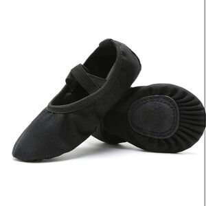 RoseMoli Kids Black Canvas Ballet Slippers Shoes Double Elastic Straps Size 8.5